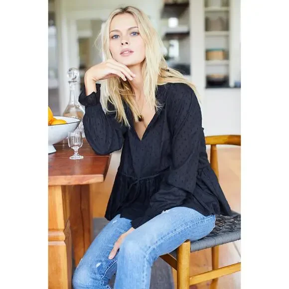 Emerson Fry Lucybella Textured Top Black Sz XS/S Victorian - Picture 2 of 9